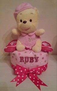Single Tier Diaper Cake Baby Girl Ruby 1