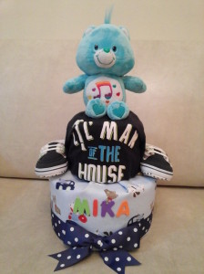 Blue Care Bear Baby Mika Diaper Cake 1
