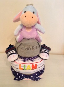 2 Tier Eeyore Baby Boy Liam Diaper Cake 3
