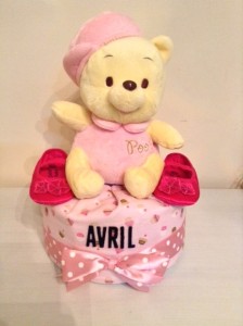One Tier Pink Pooh Diaper Cake Baby Gift Avril 1