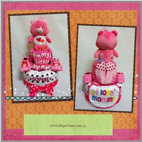 2 Tier -DiaperCakesSingapore-BabyGifts-LoveCareBear-Girl 5