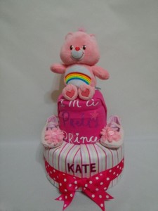 2-Tier-Rainbow-Care-Bear-Diaper Cake-Baby Gifts Singapore- Girl-Kate-1