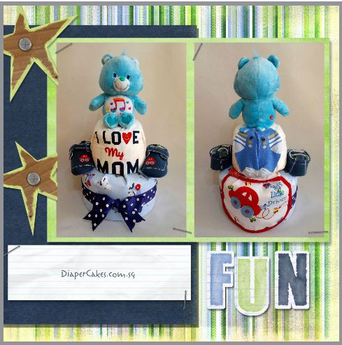 2-Tier-Blue-Care-Bear-Diaper Cake-Baby Gifts Singapore- Boy-5