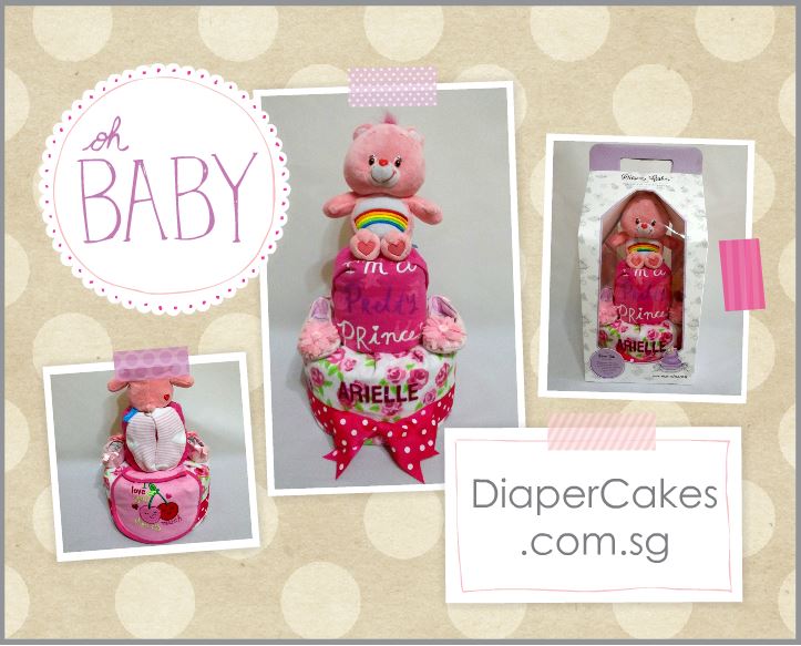 2-Tier-Rainbow-Care-Bear-Diaper Cake-Baby Gifts Singapore- Girl-Arielle-5