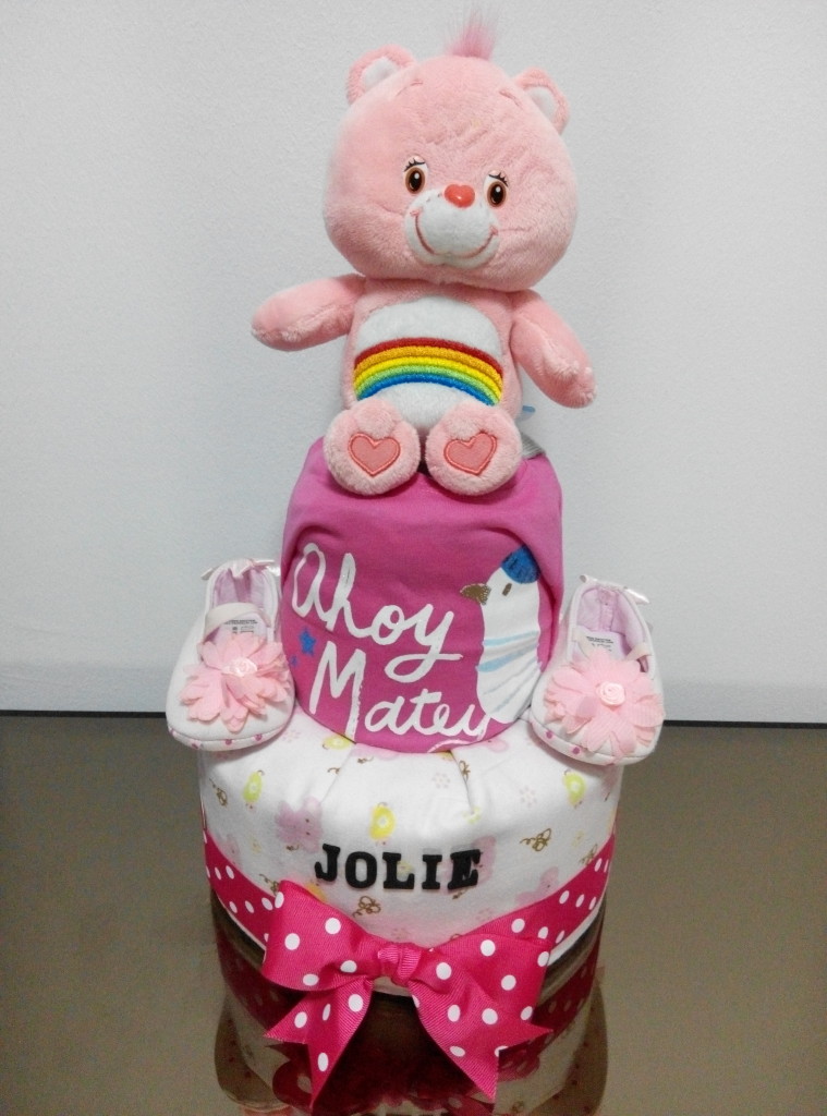Ahoy Baby Jolie! Here's 2Tier Rainbow Care Bear Diaper Cake for you